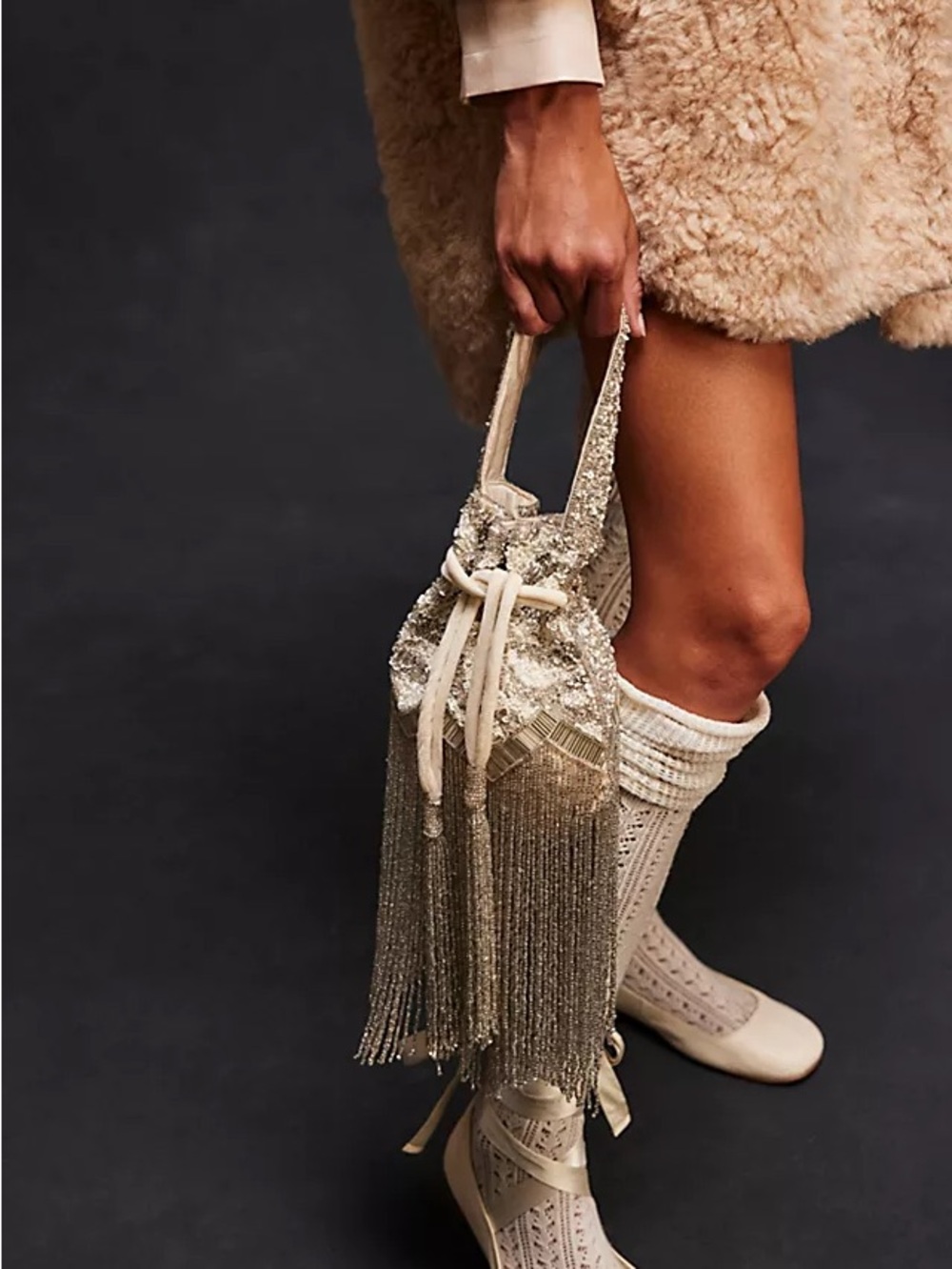 Free People razzle dazzle deader bag clutch cream and silver